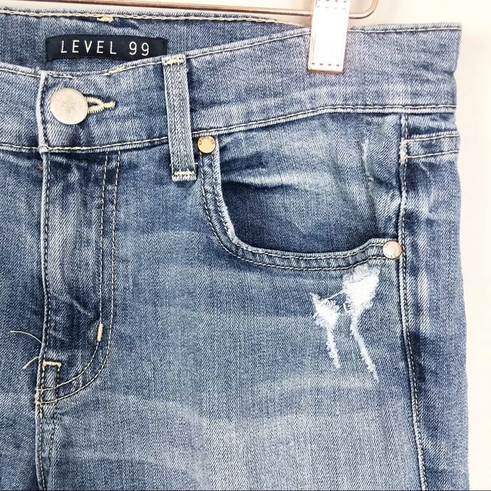 ANTHROPOLOGIE | LEVEL 99 Bermuda Length Denim Jean Shorts Women’s Waist Size 27 - Picture 5 of 9